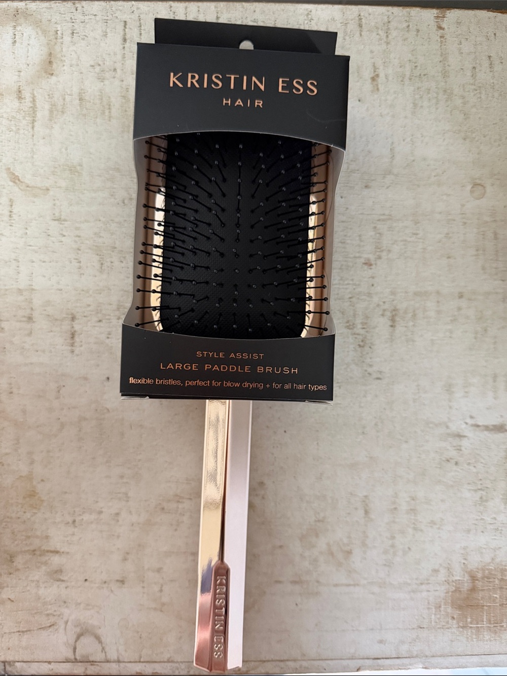 Kristin Ess Rose Gold Large Paddle Brush - Black Bristles